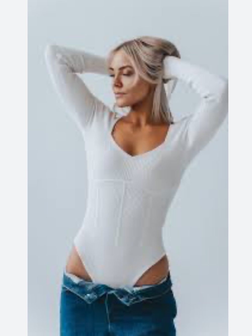 Abercrombie & Fitch Beige Ribbed V-Neck Top